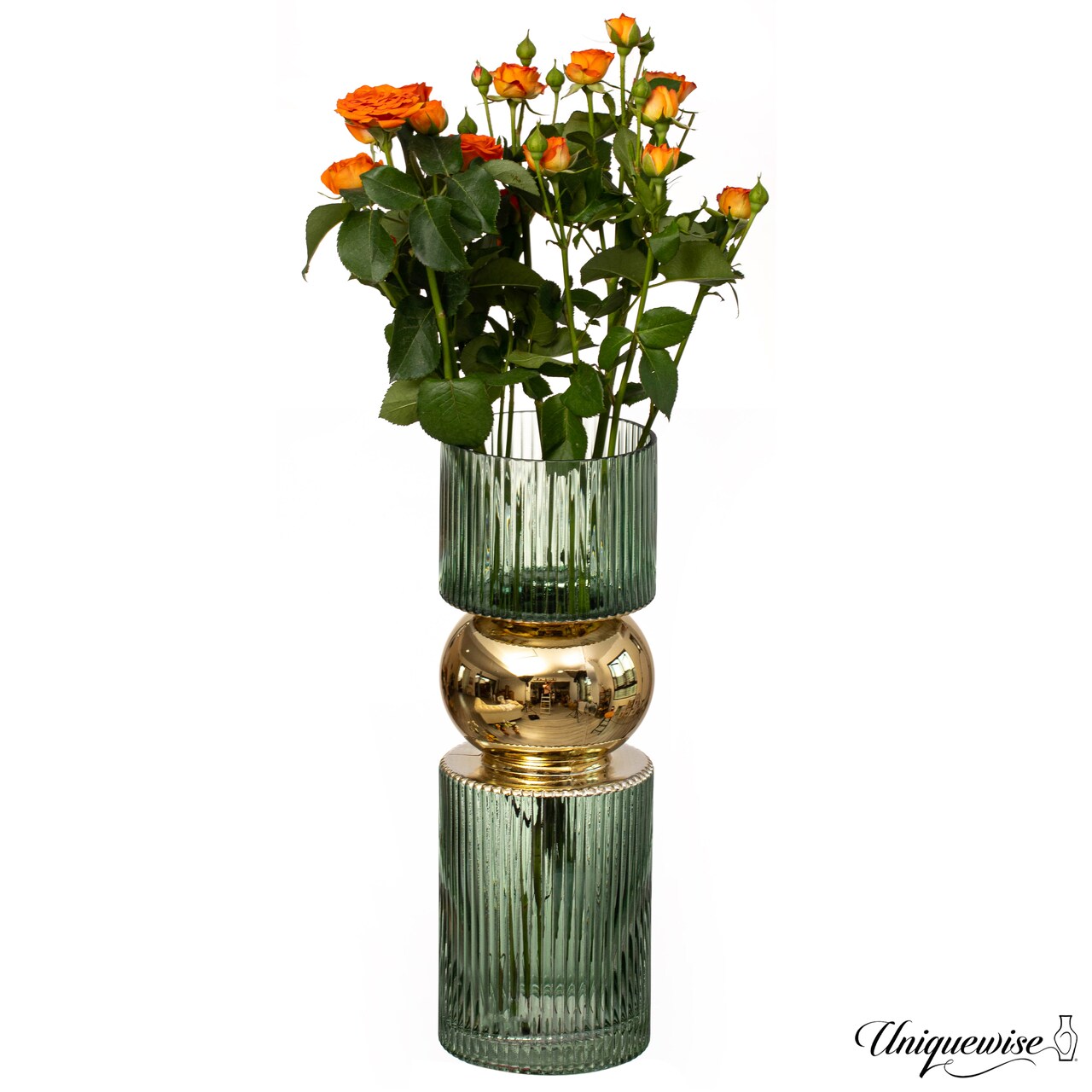 Set of 2 Decorative Green Tall Glass Vase - Modern Minimalist Decor for Parties, and Special Events - Perfect Centerpiece for Coffee Tables, Living Rooms, Dining Tables, Offices, and Farmhouse Decor
